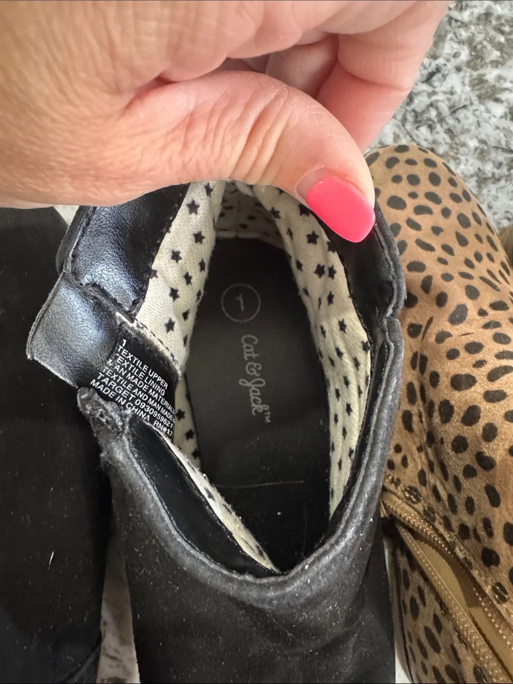 Cat & Jack girls Ankle Boots in Black and Leopard Print